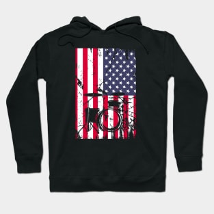 Drummer Drum Set Drums USA Flag American 4th Of July Hoodie